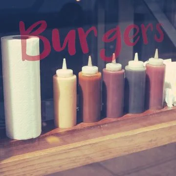 Burger Restaurant Condiments Stock-Fotos