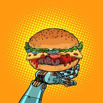 Burger on a robot arm Stock Illustration