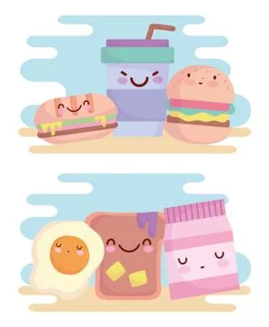 Burger sandwich egg bread menu character cartoon food cute Stock Illustration
