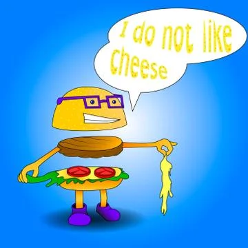 Burger say i do not like cheese Stock Illustration