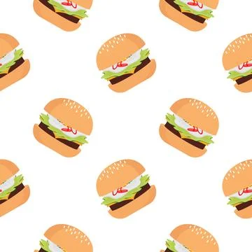 Burger seamless pattern on white background Stock Illustration