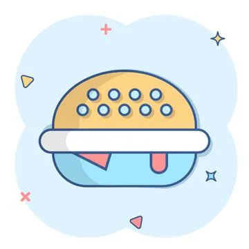 Burger sign icon in comic style. Hamburger vector cartoon illustration on whi Stock Illustration