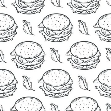 Burger sketch seamless pattern Ilustração Stock