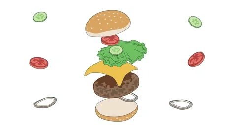 Burger Stack Animation Food Motion Graphic 2D Cartoon Style Vector Art Stock Footage 345264189