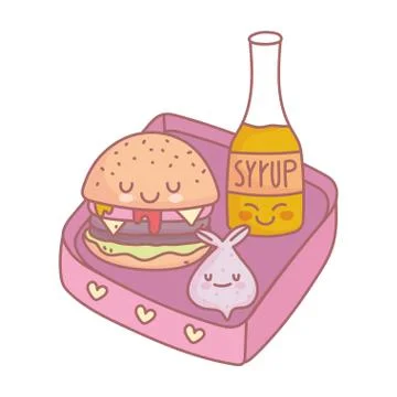 Burger syrup and lunch menu restaurant food cute Illustrazione stock