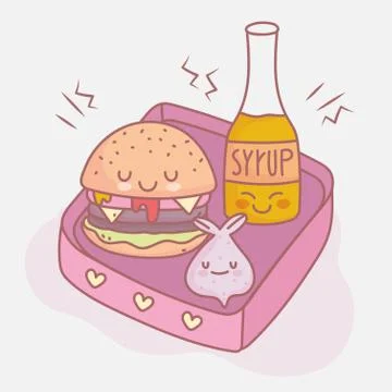 Burger syrup and lunch menu restaurant food cute Illustrazione stock