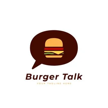 Burger talk logo icon with comic bubble speak symbol Stock-Illustration