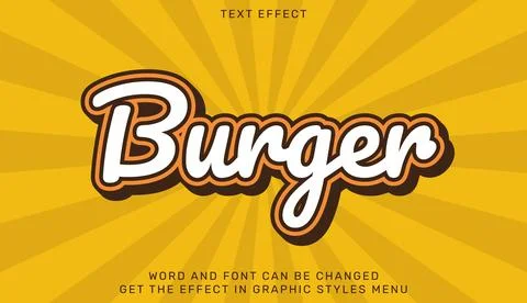 Burger text effect template in 3d design Stock Illustration