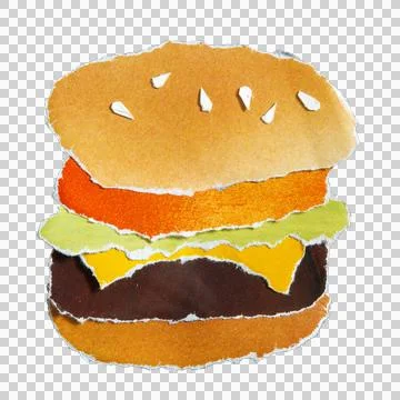 Burger with thick patty created from torn magazine paper イラスト素材