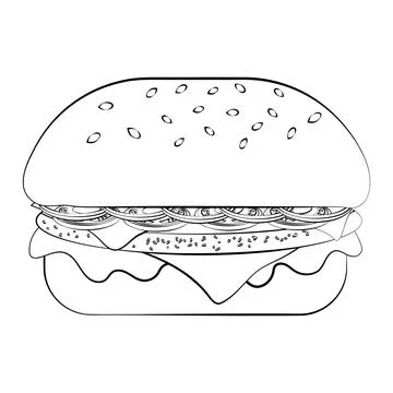 Burger with a thin line. Vector on a white background Stock Illustration
