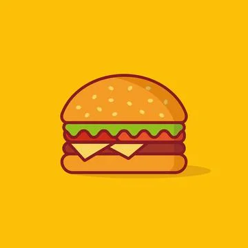 Burger vector Illustration on yellow background simple element illustration.  Stock Illustration
