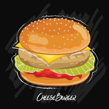 Burger vector isolated on black background Stock Illustration