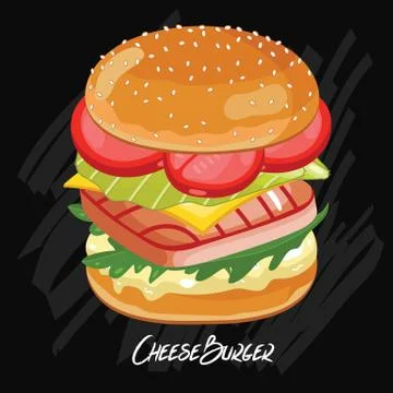 Burger vector isolated on black background Stock Illustration