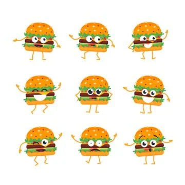 Burger - vector set of mascot illustrations. Stock Illustration