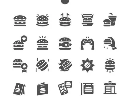 Burger Well-crafted Pixel Perfect Vector Solid Icons Stock Illustration