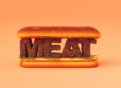 Burger with word meat between buns Stock Illustration