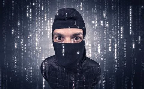 Burglar in action with encoded concept. Foto stock