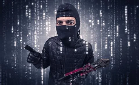 Burglar in action with encoded concept. 写真素材