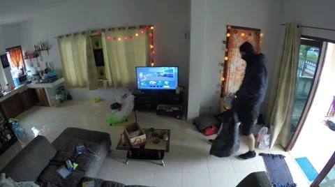 Burglar Breaking Into House to Commit Robbery Stock Footage 67462997