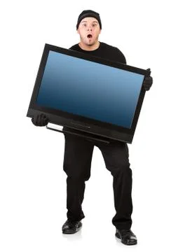 Burglar: caught while stealing television Stock Photos