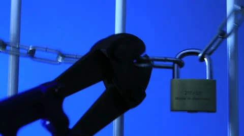 Burglar cuts through chain Stock-Footage 11606480