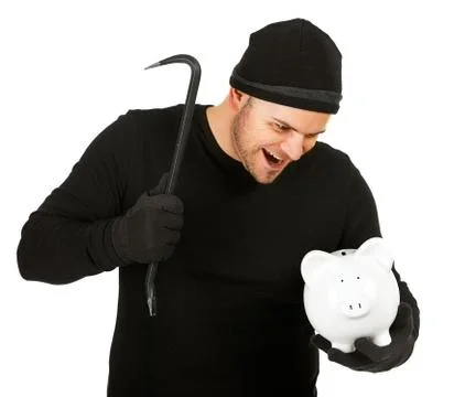 Burglar: evil man breaks bank Stock Photos