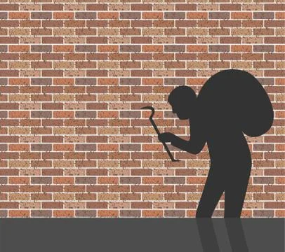 Burglar in front of brick wall Stock Illustration