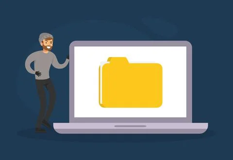 Burglar Hacking Computer and Stealing Personal Information from Laptop Computer Stock-Illustration