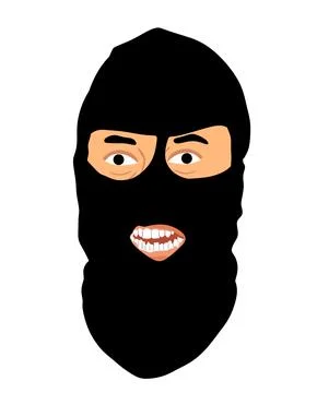Burglar man in phantom mask attacking victim vector illustration Stock Illustration