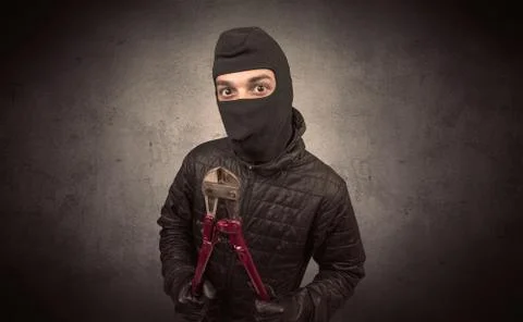 Burglar with tool. 스톡 사진
