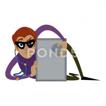 Burglar unlock safe icon, cartoon style Stock Illustration