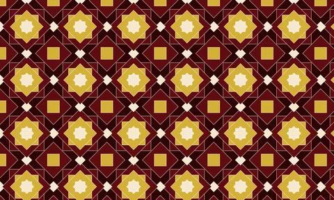 Burgundy Geometric Islamic Pattern with Star and Square Motifs Stock Illustration