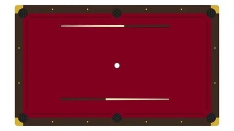 Burgundy pool table with cue ball and cues top view Stock Illustration