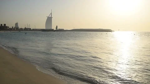 Burj Al Arab and beach in slow motion Stock-Footage 87601883