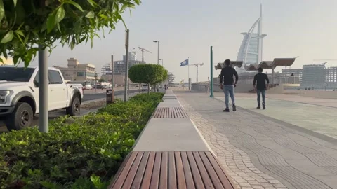 Burj Al Arab Beach side Footpath view Stock Footage 157580510
