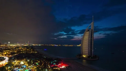Burj Al Arab, nightfall Stock Footage 81152530