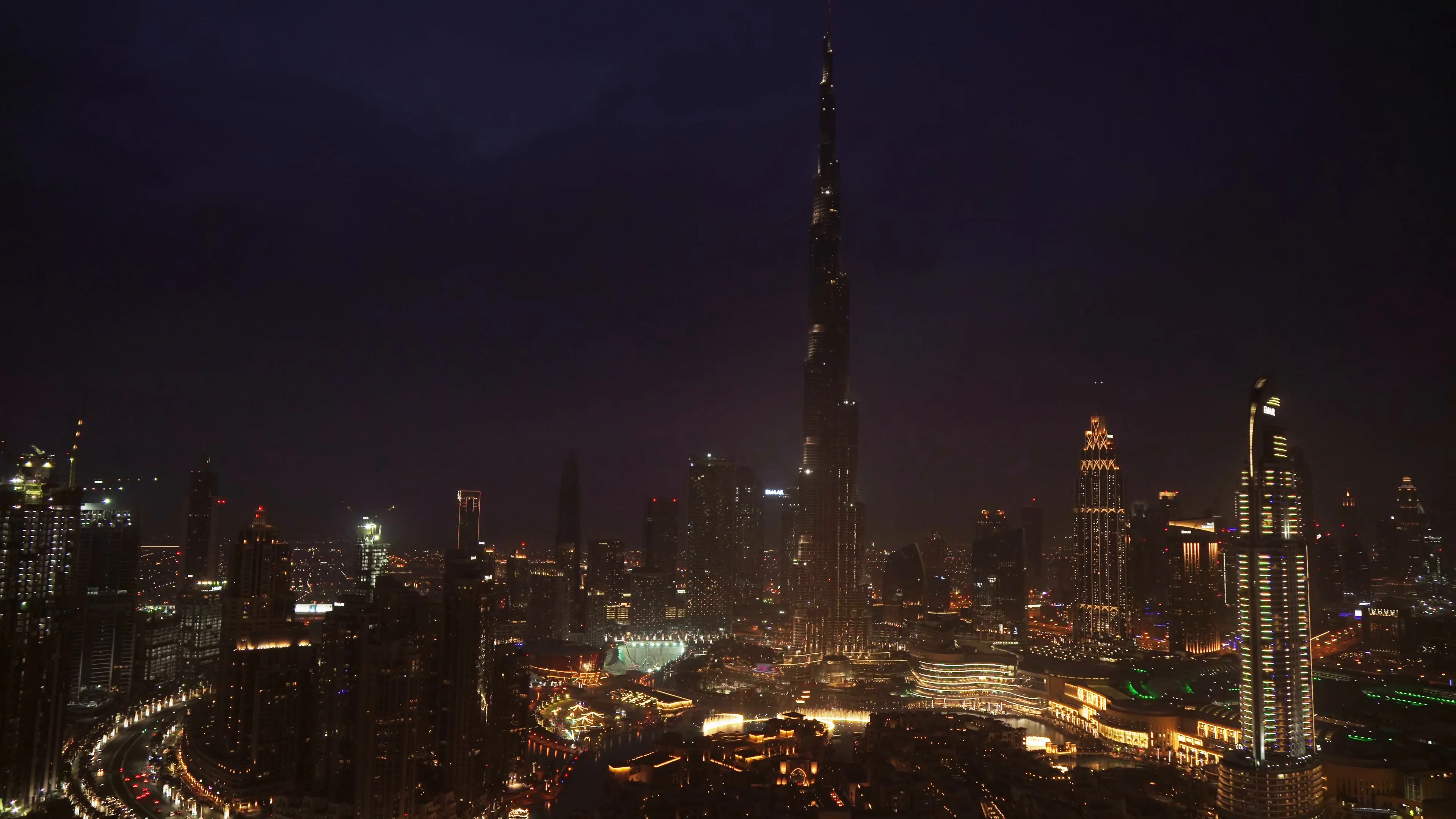 Burj Khalifa and Dubai Fountain at night stock footage video