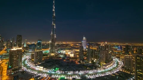 Burj khalifa, downtown,  Nightfall Stock Footage 81152455