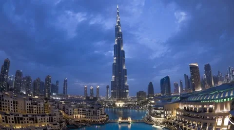 The Burj Khalifa Dubai at night a Futuristic Structure, UAE, T/Lapse Stock Footage