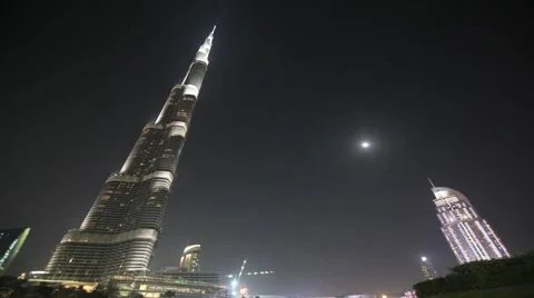 Burj Khalifa Dubai Night Motion Time Lapse Stock Footage