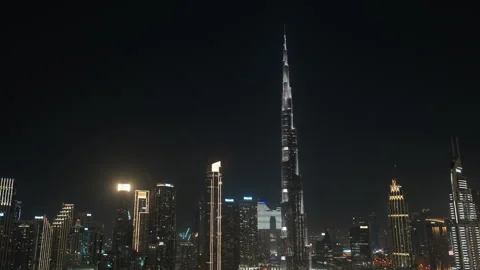 Burj Khalifa Emaar skyline view pans across Dubai UAE Stock Footage 344979747