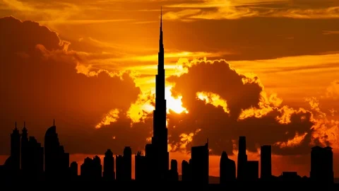The Burj Khalifa "Khalifa Tower" at Sunset, Dubai, United Arab Emirates Stock Footage 103255110
