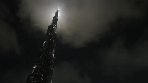 Burj Khalifa at Night and in the Clouds 2 스톡 동영상 71592963
