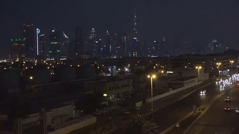 Burj Khalifa by night, skyline, Skyscraper, high-rise building, Superlative, VAE Video stock 83918151