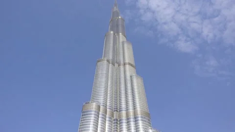 Burj Khalifa skyscraper, top part on the sky background. Stock Footage 145497877