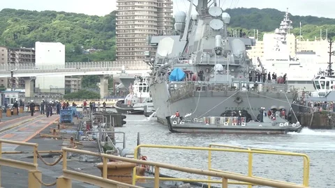 Burke guided missile destroyer USS Fitzgerald DDG 62 enters dry dock - 2017 Stock Footage 86792053