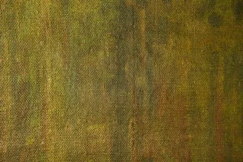 Burlap background painted with colored paint in green color Stock Photos