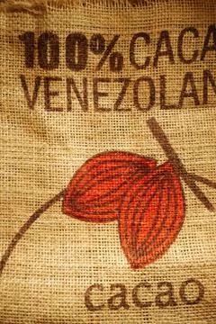 Burlap Cocoa Bag from Venezuela Stock Photos