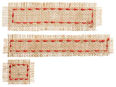 Burlap Fabric Patch Label, Sackcloth Ribbon of Linen Jute, Sack Cloth Tag Stock Photos