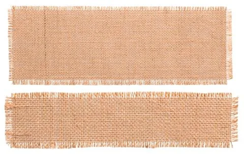 Burlap Fabric Patch Piece, Rustic Hessian Sack Cloth, Isolated Torn Pieces Stock Photos